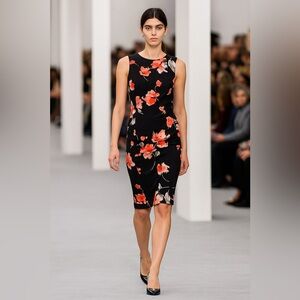 NWT St.John Floral Black and Red Dress size 2